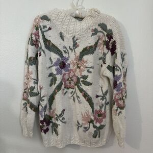 Vintage Jennifer Reed Hand Knit Sweater Womens L Cottage Core Fairy Cream